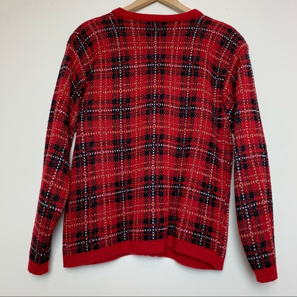 Vintage Laura Scott Red & Gold Plaid Cardigan Women’s Size Large - Picture 5 of 8